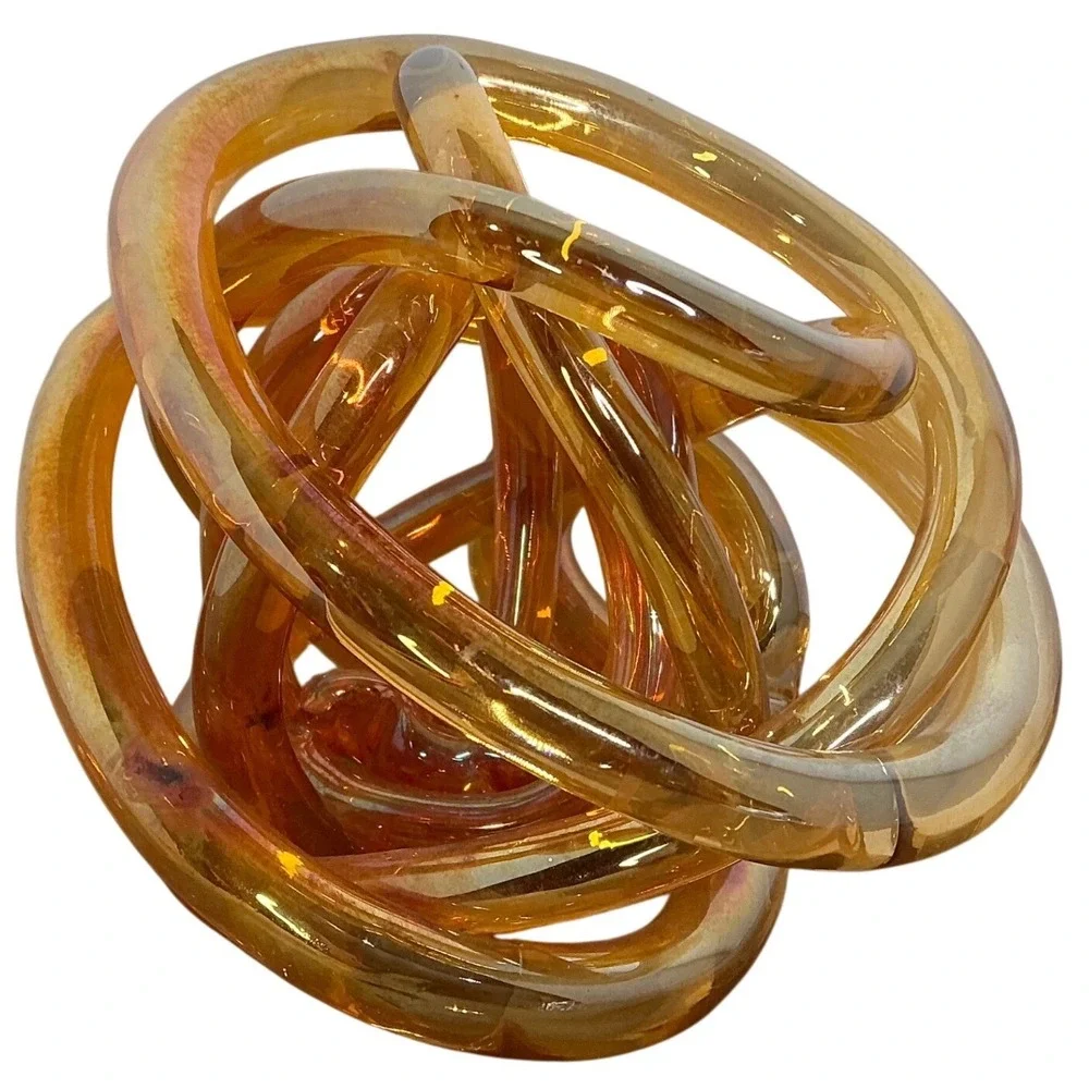 Modern Amber Art Glass‎ Knot Orb Sculpture Smooth Minimalist Decor 7